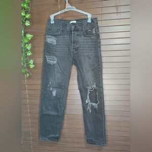 Forever 21 Destroyed Buttonfly Straight Leg High rise Black Jeans Womens Size 27